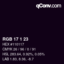 颜色代码: RGB 17 1 23 | qconv.com