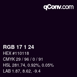 颜色代码: RGB 17 1 24 | qconv.com