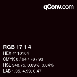 Color code: RGB 17 1 4 | qconv.com