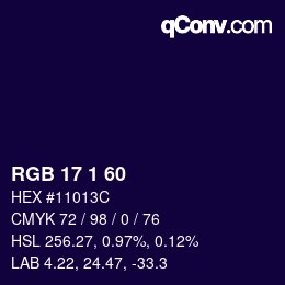 カラーコード: RGB 17 1 60 | qconv.com