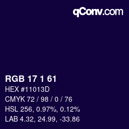 カラーコード: RGB 17 1 61 | qconv.com