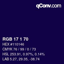 カラーコード: RGB 17 1 70 | qconv.com
