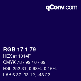 Color code: RGB 17 1 79 | qconv.com