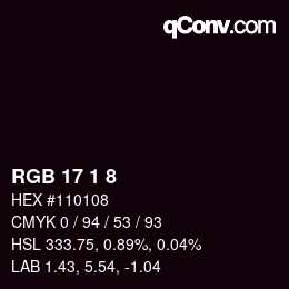 Código de color: RGB 17 1 8 | qconv.com