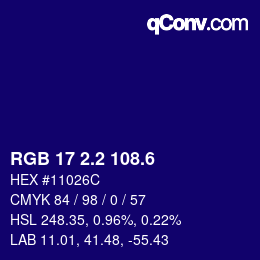 カラーコード: RGB 17 2.2 108.6 | qconv.com