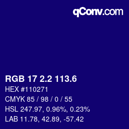 カラーコード: RGB 17 2.2 113.6 | qconv.com