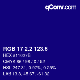 カラーコード: RGB 17 2.2 123.6 | qconv.com