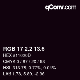 カラーコード: RGB 17 2.2 13.6 | qconv.com
