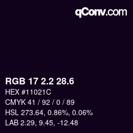 カラーコード: RGB 17 2.2 28.6 | qconv.com