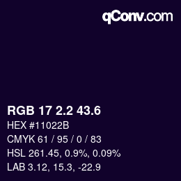 カラーコード: RGB 17 2.2 43.6 | qconv.com