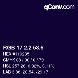 カラーコード: RGB 17 2.2 53.6 | qconv.com