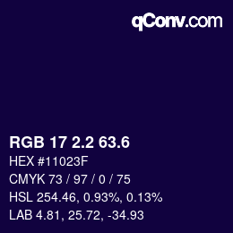 カラーコード: RGB 17 2.2 63.6 | qconv.com