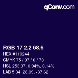 カラーコード: RGB 17 2.2 68.6 | qconv.com