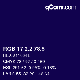 カラーコード: RGB 17 2.2 78.6 | qconv.com