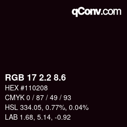 カラーコード: RGB 17 2.2 8.6 | qconv.com