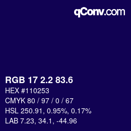 カラーコード: RGB 17 2.2 83.6 | qconv.com