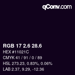 カラーコード: RGB 17 2.6 28.6 | qconv.com