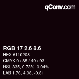 カラーコード: RGB 17 2.6 8.6 | qconv.com