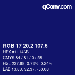 カラーコード: RGB 17 20.2 107.6 | qconv.com