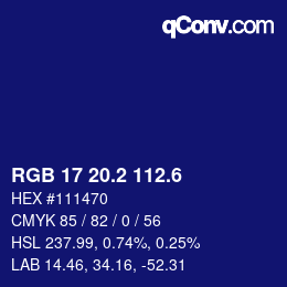 カラーコード: RGB 17 20.2 112.6 | qconv.com