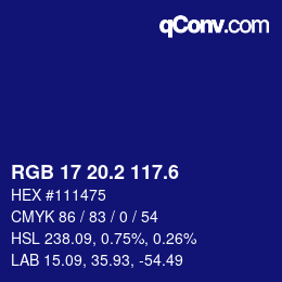 カラーコード: RGB 17 20.2 117.6 | qconv.com