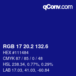 カラーコード: RGB 17 20.2 132.6 | qconv.com
