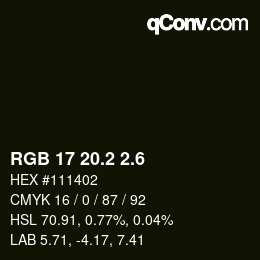 カラーコード: RGB 17 20.2 2.6 | qconv.com