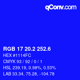 カラーコード: RGB 17 20.2 252.6 | qconv.com