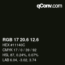 カラーコード: RGB 17 20.6 12.6 | qconv.com