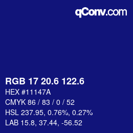 カラーコード: RGB 17 20.6 122.6 | qconv.com
