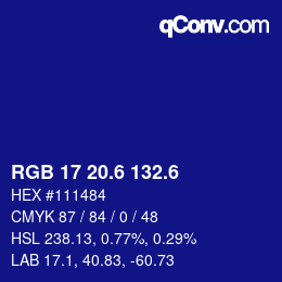 カラーコード: RGB 17 20.6 132.6 | qconv.com