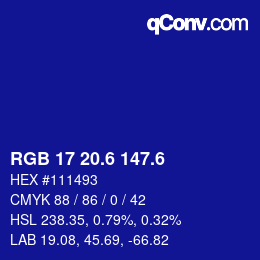 カラーコード: RGB 17 20.6 147.6 | qconv.com