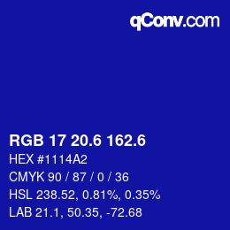 カラーコード: RGB 17 20.6 162.6 | qconv.com