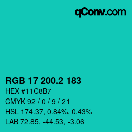 カラーコード: RGB 17 200.2 183 | qconv.com