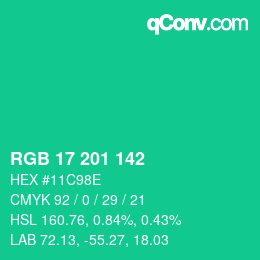 Color code: RGB 17 201 142 | qconv.com