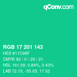 Color code: RGB 17 201 143 | qconv.com