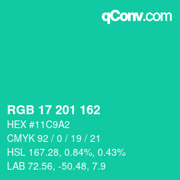 Color code: RGB 17 201 162 | qconv.com