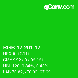 Color code: RGB 17 201 17 | qconv.com