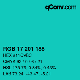 カラーコード: RGB 17 201 188 | qconv.com