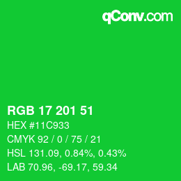 Color code: RGB 17 201 51 | qconv.com