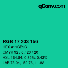 颜色代码: RGB 17 203 156 | qconv.com