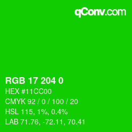 颜色代码: RGB 17 204 0 | qconv.com