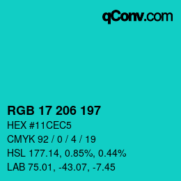 カラーコード: RGB 17 206 197 | qconv.com