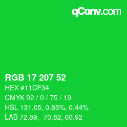 Farbcode: RGB 17 207 52 | qconv.com