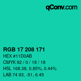 颜色代码: RGB 17 208 171 | qconv.com