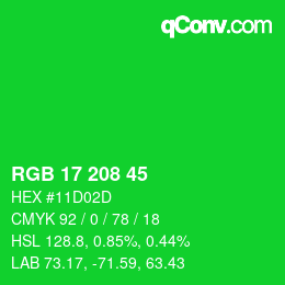 カラーコード: RGB 17 208 45 | qconv.com