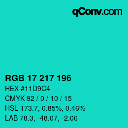 カラーコード: RGB 17 217 196 | qconv.com