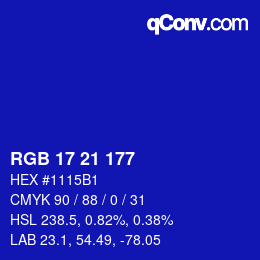 颜色代码: RGB 17 21 177 | qconv.com