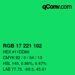 カラーコード: RGB 17 221 102 | qconv.com