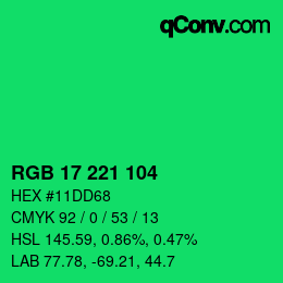 カラーコード: RGB 17 221 104 | qconv.com